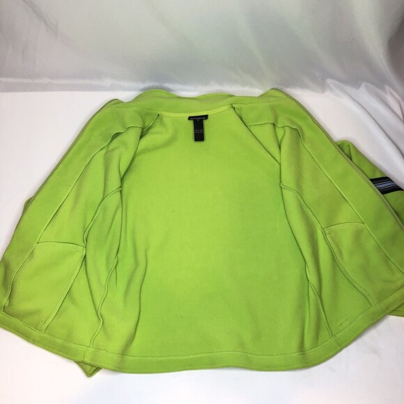 Athleta Fleece Jacket Women's Sz L/XL LIME Green Fitted Full Zip Stripe Accent - Picture 8 of 9